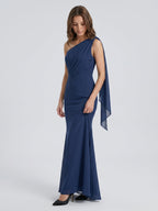 Stormy Chiffon Mermaid One Shoulder Back Zip Floor-Length Bridesmaid Dress - Curvevia