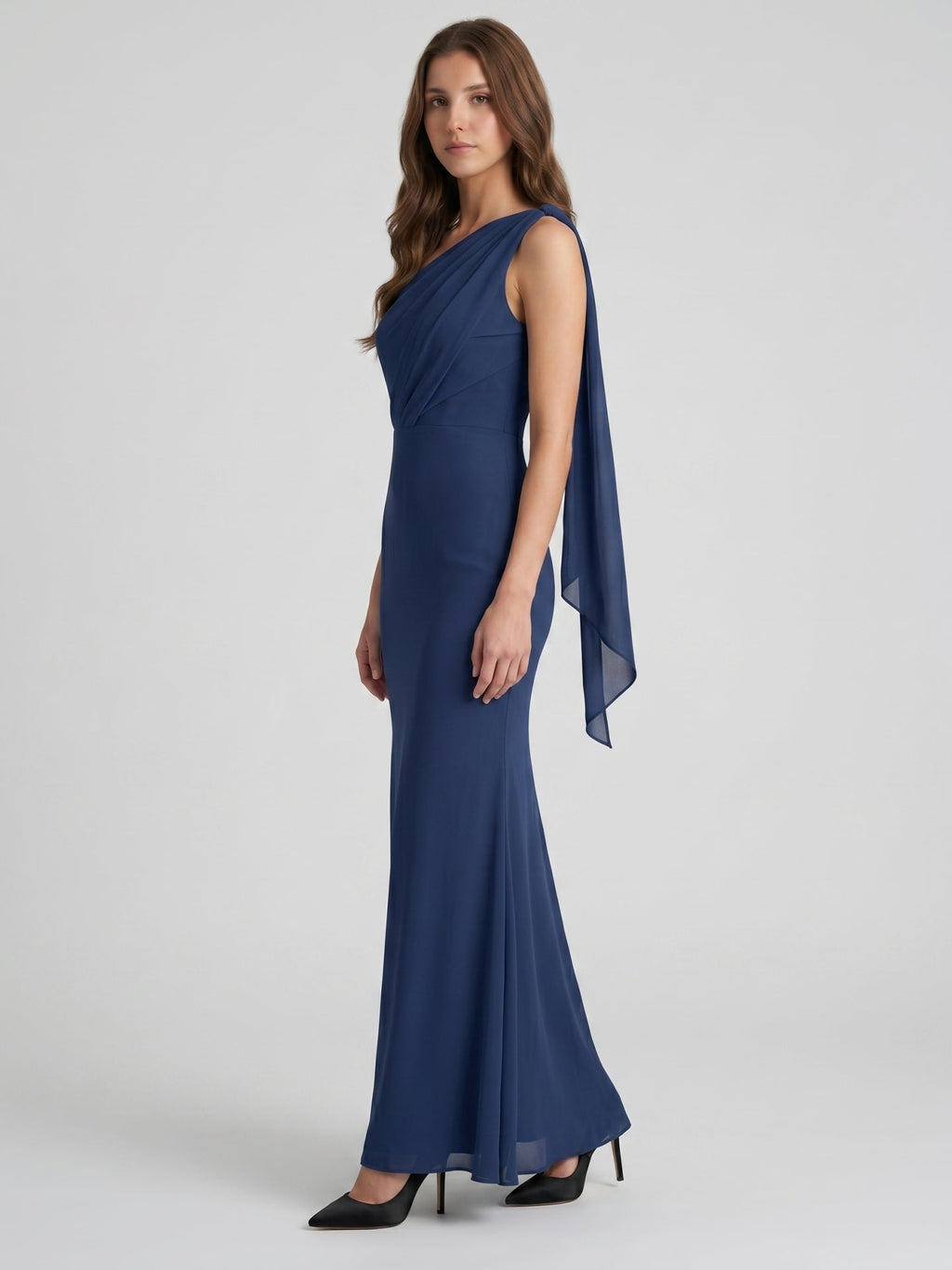 Stormy Chiffon Mermaid One Shoulder Back Zip Floor-Length Bridesmaid Dress - Curvevia