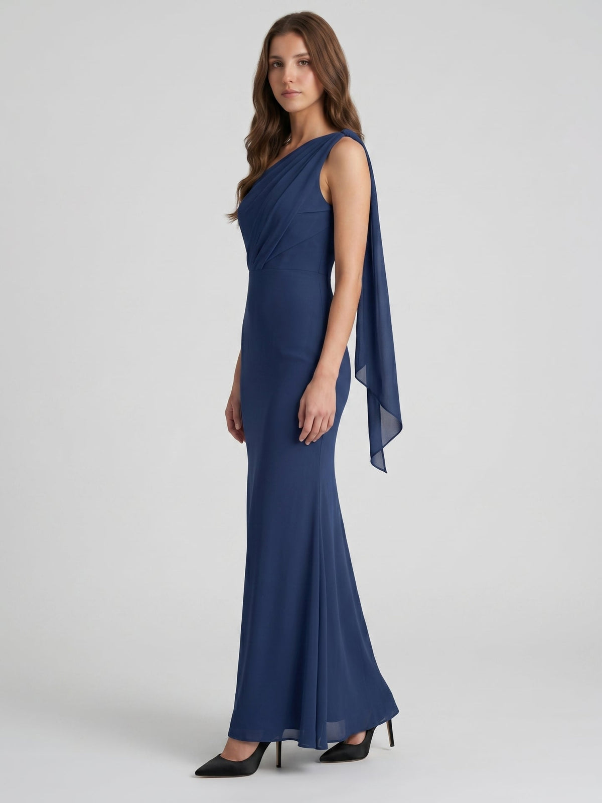 Stormy Chiffon Mermaid One Shoulder Back Zip Floor-Length Bridesmaid Dress - Curvevia