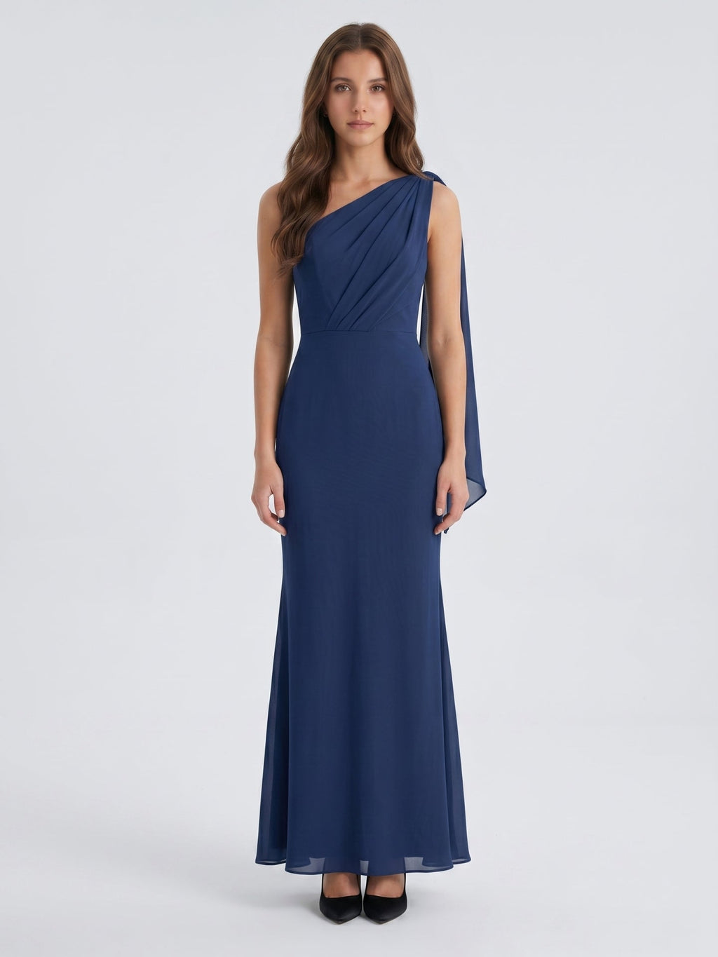 Stormy Chiffon Mermaid One Shoulder Back Zip Floor-Length Bridesmaid Dress - Curvevia