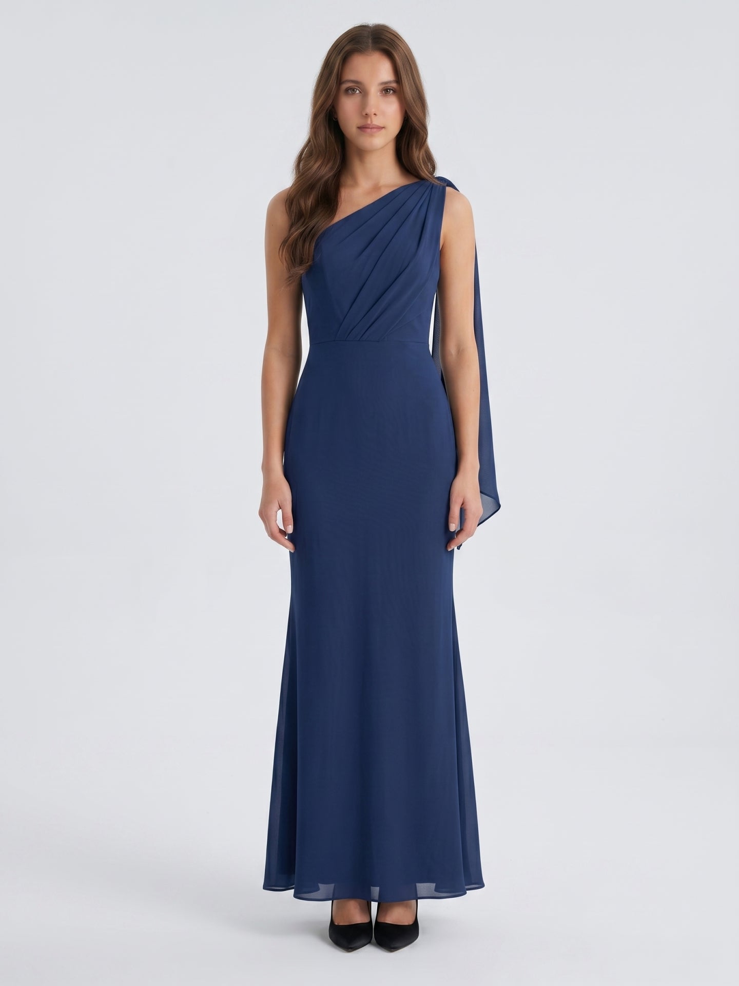 Stormy Chiffon Mermaid One Shoulder Back Zip Floor-Length Bridesmaid Dress - Curvevia