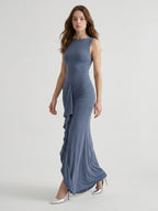 Stormy Chiffon Mermaid Scoop Neck Back Zip Floor-Length Bridesmaid Dress with Ruffle - Curvevia