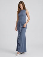 Stormy Chiffon Mermaid Scoop Neck Back Zip Floor-Length Bridesmaid Dress with Ruffle - Curvevia