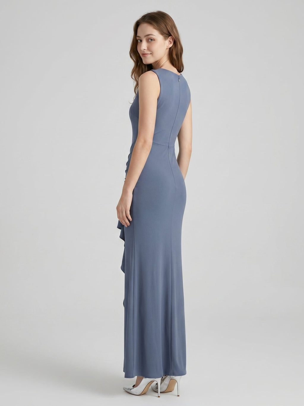Stormy Chiffon Mermaid Scoop Neck Back Zip Floor-Length Bridesmaid Dress with Ruffle - Curvevia