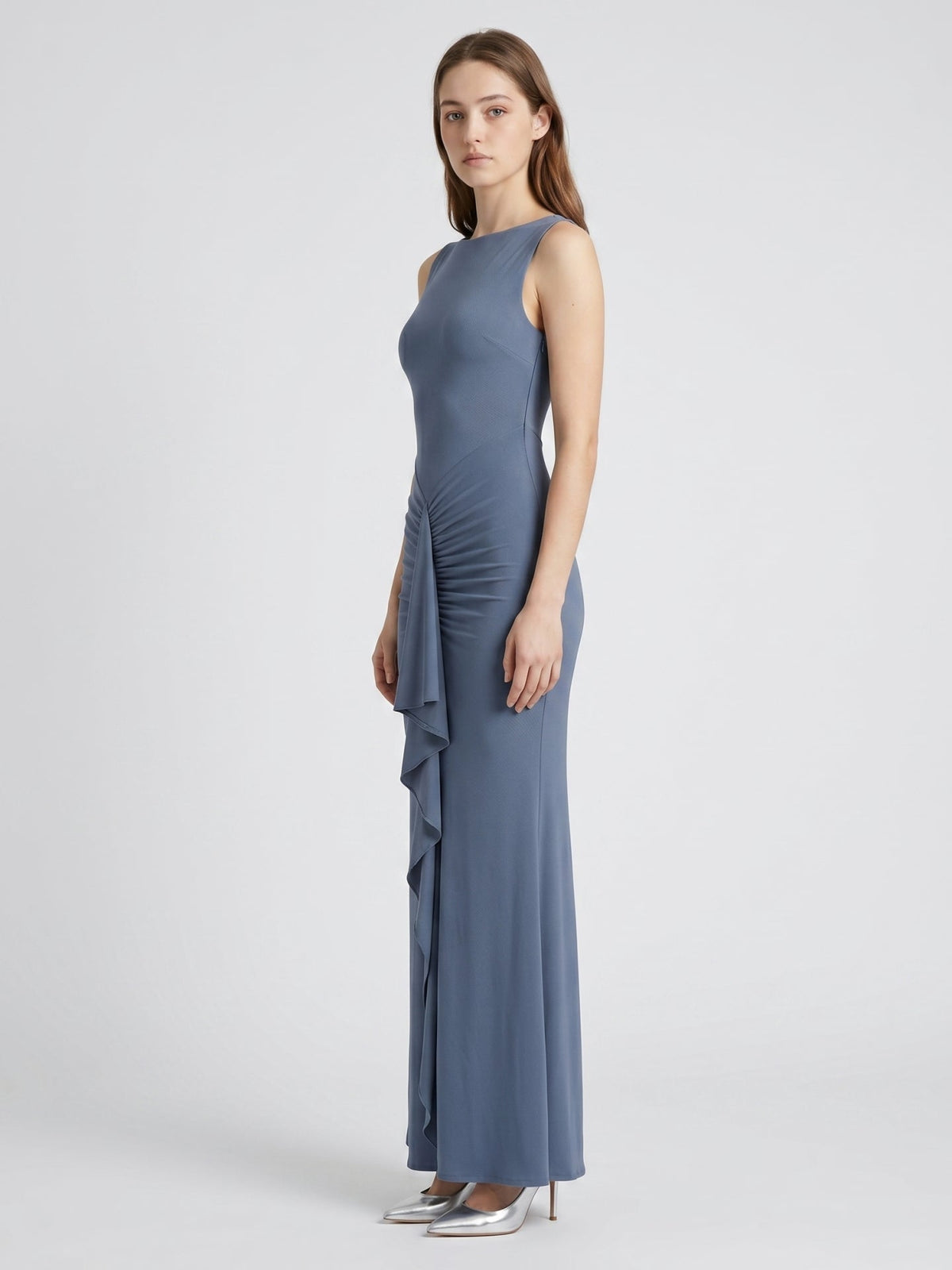 Stormy Chiffon Mermaid Scoop Neck Back Zip Floor-Length Bridesmaid Dress with Ruffle - Curvevia