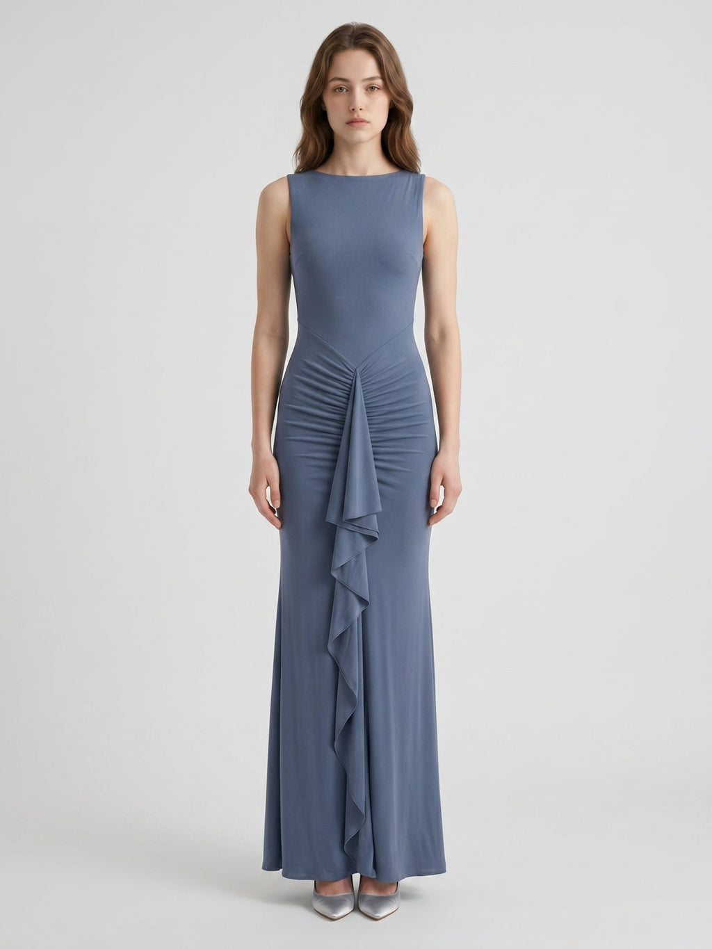 Stormy Chiffon Mermaid Scoop Neck Back Zip Floor-Length Bridesmaid Dress with Ruffle - Curvevia