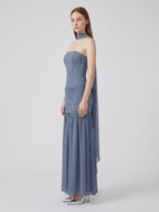 Stormy Chiffon Mermaid Straight Neck Back Zip Floor-Length Bridesmaid Dress with Pleated Detail - Curvevia