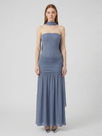 Stormy Chiffon Mermaid Straight Neck Back Zip Floor-Length Bridesmaid Dress with Pleated Detail - Curvevia