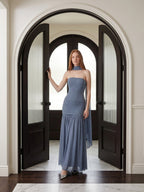 Stormy Chiffon Mermaid Straight Neck Back Zip Floor-Length Bridesmaid Dress with Pleated Detail - Curvevia
