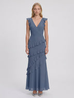 Stormy Chiffon Mermaid V-Neck V-Back Floor-Length Bridesmaid Dress - Curvevia