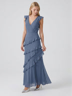 Stormy Chiffon Mermaid V-Neck V-Back Floor-Length Bridesmaid Dress - Curvevia