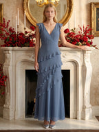 Stormy Chiffon Mermaid V-Neck V-Back Floor-Length Bridesmaid Dress - Curvevia