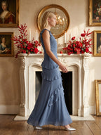 Stormy Chiffon Mermaid V-Neck V-Back Floor-Length Bridesmaid Dress - Curvevia