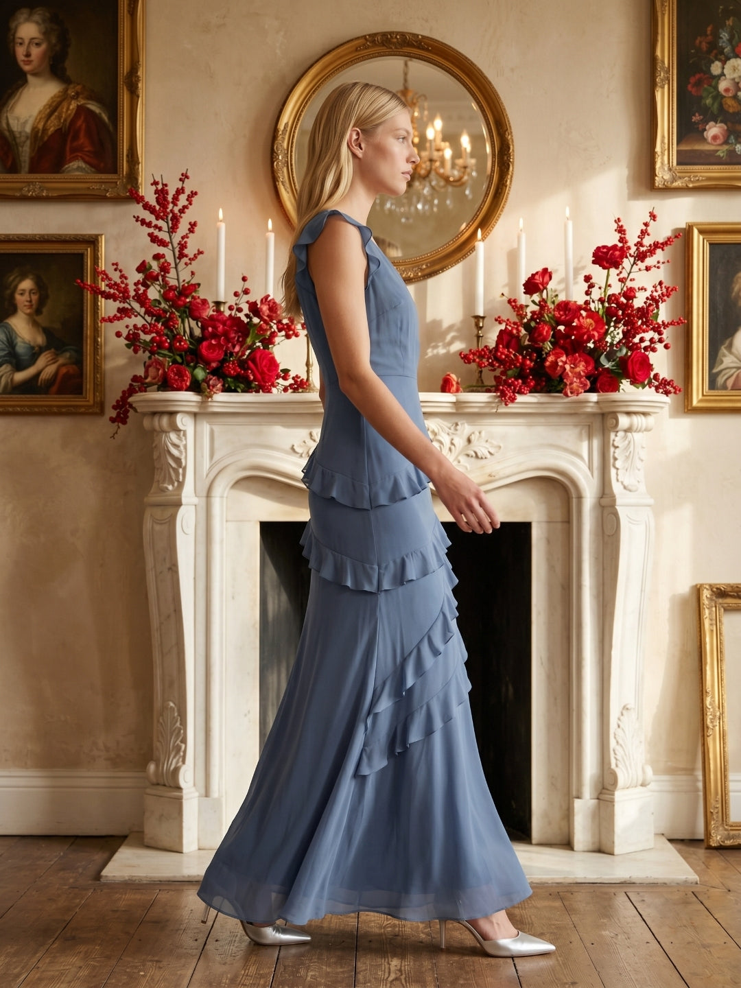 Stormy Chiffon Mermaid V-Neck V-Back Floor-Length Bridesmaid Dress - Curvevia