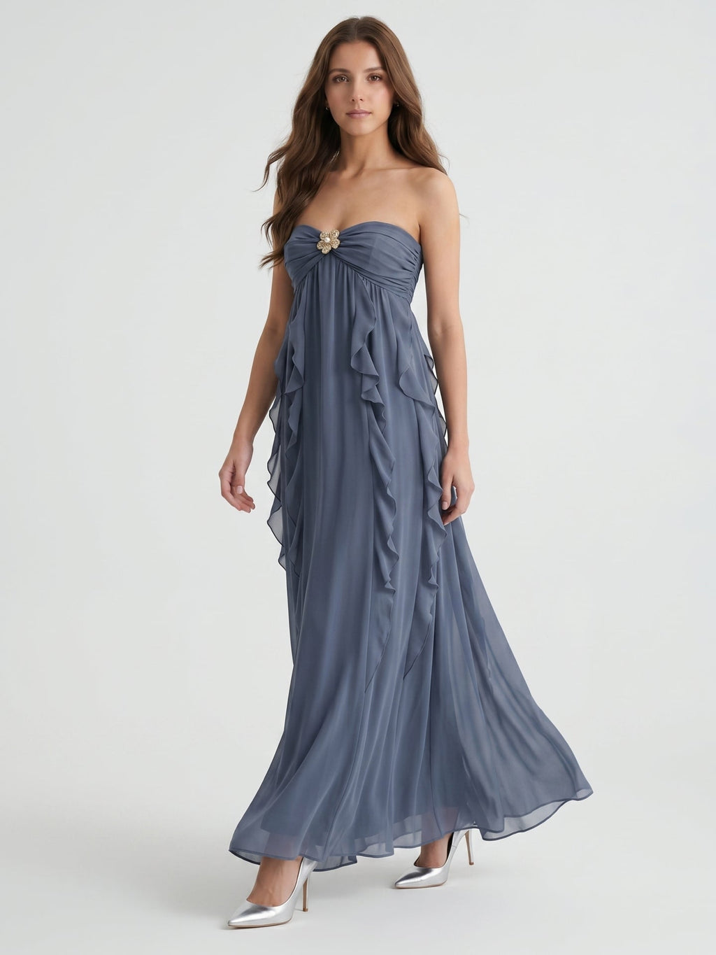 Stormy Chiffon Sheath Sweetheart Back Zip Floor-Length Bridesmaid Dress with Ruffle - Curvevia