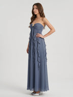 Stormy Chiffon Sheath Sweetheart Back Zip Floor-Length Bridesmaid Dress with Ruffle - Curvevia