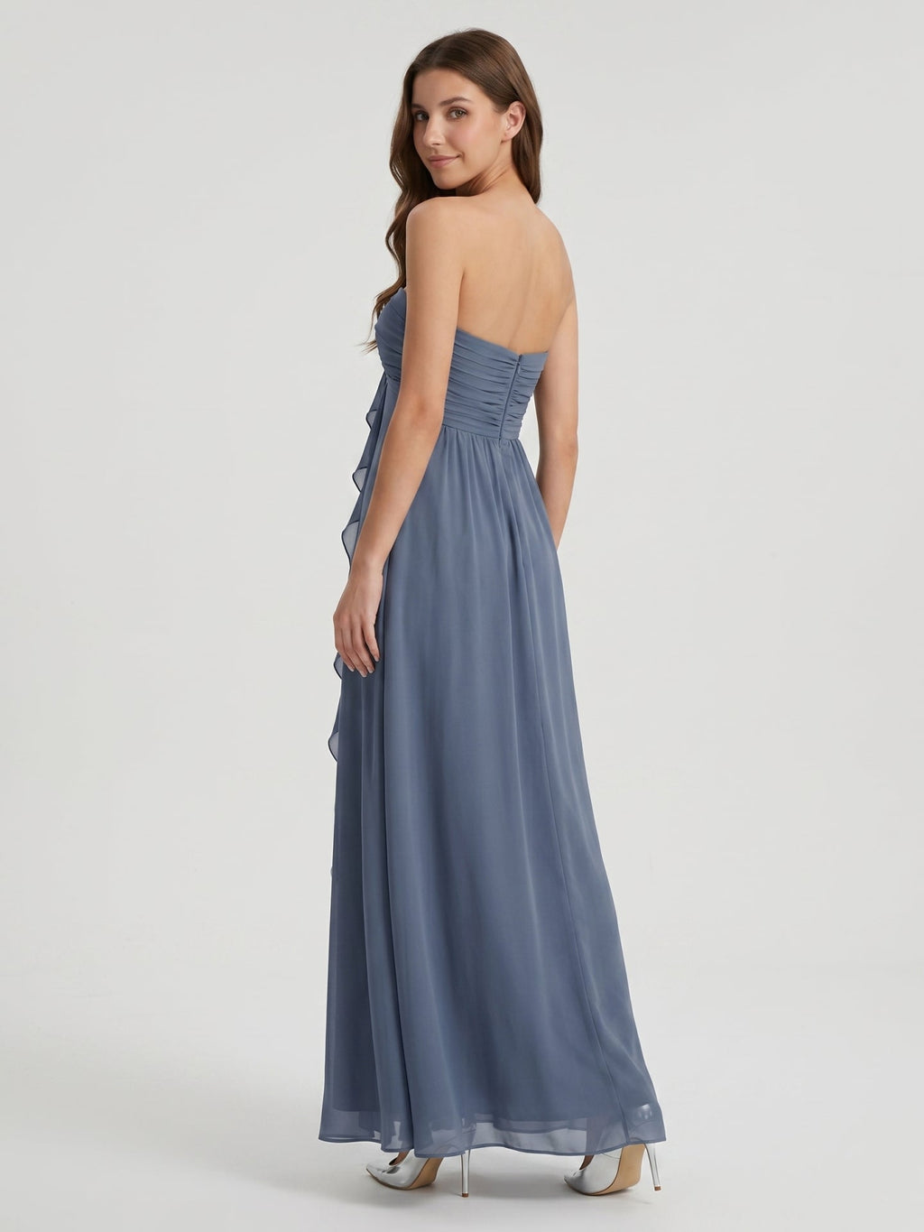 Stormy Chiffon Sheath Sweetheart Back Zip Floor-Length Bridesmaid Dress with Ruffle - Curvevia