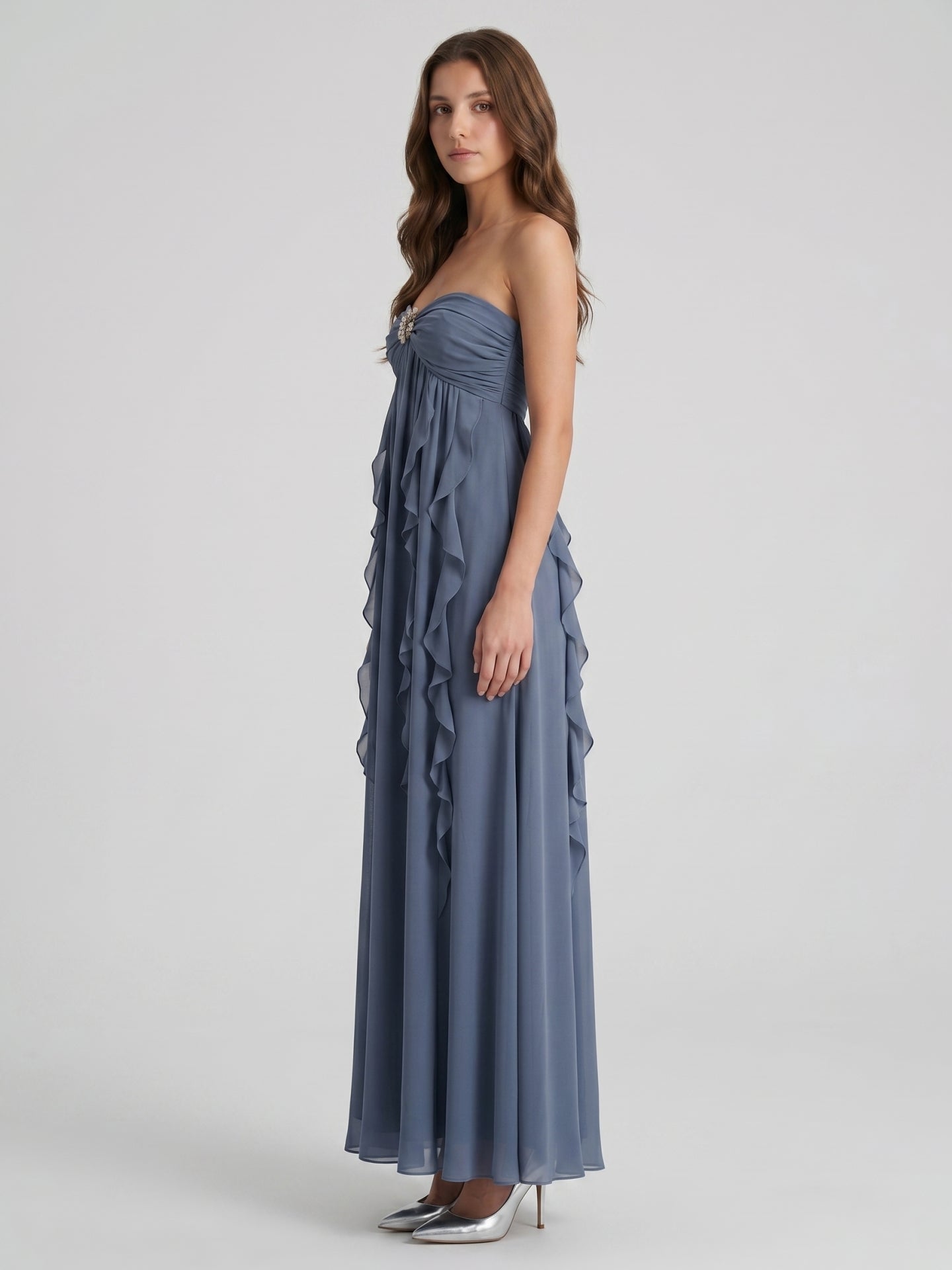 Stormy Chiffon Sheath Sweetheart Back Zip Floor-Length Bridesmaid Dress with Ruffle - Curvevia