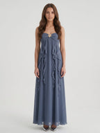 Stormy Chiffon Sheath Sweetheart Back Zip Floor-Length Bridesmaid Dress with Ruffle - Curvevia
