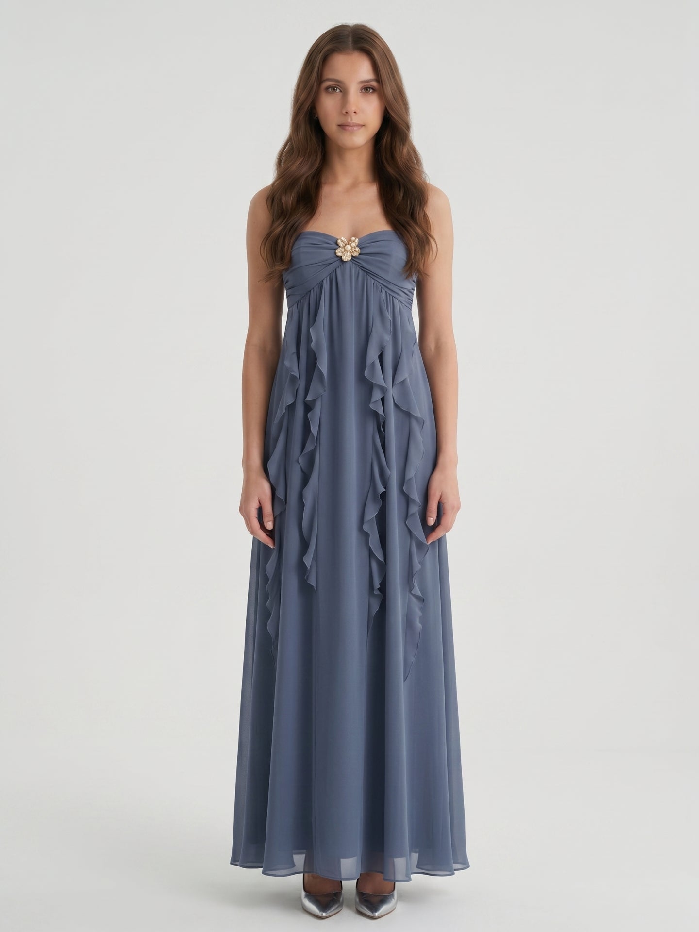 Stormy Chiffon Sheath Sweetheart Back Zip Floor-Length Bridesmaid Dress with Ruffle - Curvevia