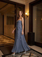 Stormy Chiffon Sheath Sweetheart Back Zip Floor-Length Bridesmaid Dress with Ruffle - Curvevia