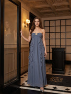 Stormy Chiffon Sheath Sweetheart Back Zip Floor-Length Bridesmaid Dress with Ruffle - Curvevia
