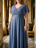 Stormy Chiffon V-Neck Back Zip A-Line Ankle-Length Plus Size Bridesmaid Dress - Curvevia