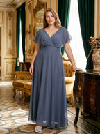 Stormy Chiffon V-Neck Back Zip A-Line Ankle-Length Plus Size Bridesmaid Dress - Curvevia