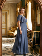 Stormy Chiffon V-Neck Back Zip A-Line Ankle-Length Plus Size Bridesmaid Dress - Curvevia