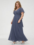 Stormy Chiffon V-Neck Back Zip A-Line Ankle-Length Plus Size Bridesmaid Dress - Curvevia