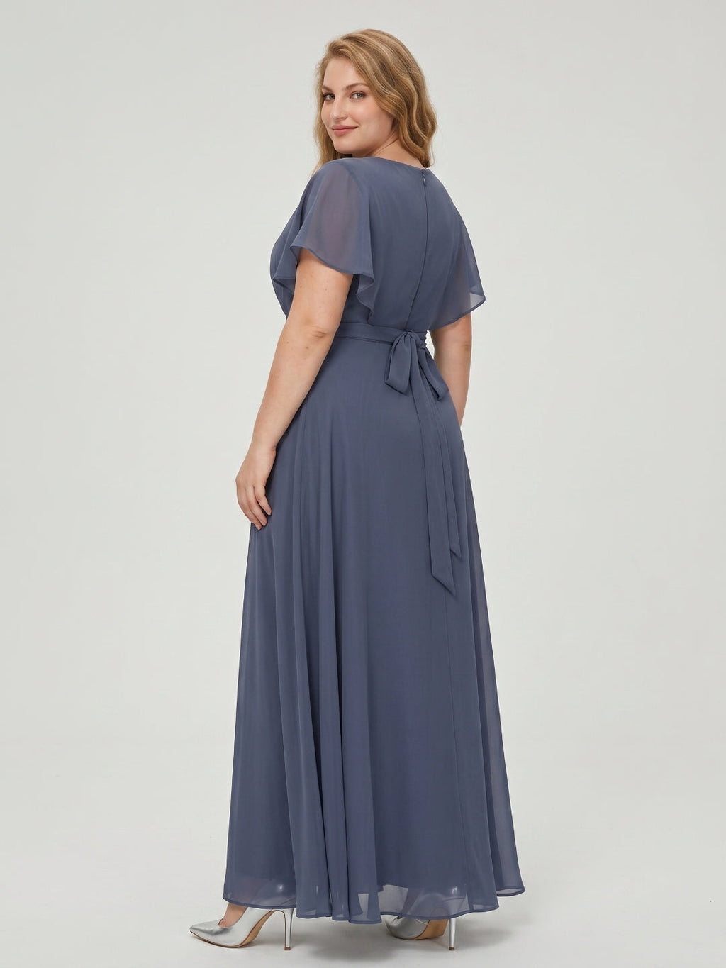 Stormy Chiffon V-Neck Back Zip A-Line Ankle-Length Plus Size Bridesmaid Dress - Curvevia