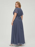 Stormy Chiffon V-Neck Back Zip A-Line Ankle-Length Plus Size Bridesmaid Dress - Curvevia