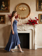 Stormy Matte Satin Mermaid V-Neck Criss-Cross Straps Asymmetrical Bridesmaid Dress - Curvevia