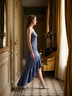 Stormy Matte Satin Sheath V-Neck Lace-up Asymmetrical Bridesmaid Dress - Curvevia