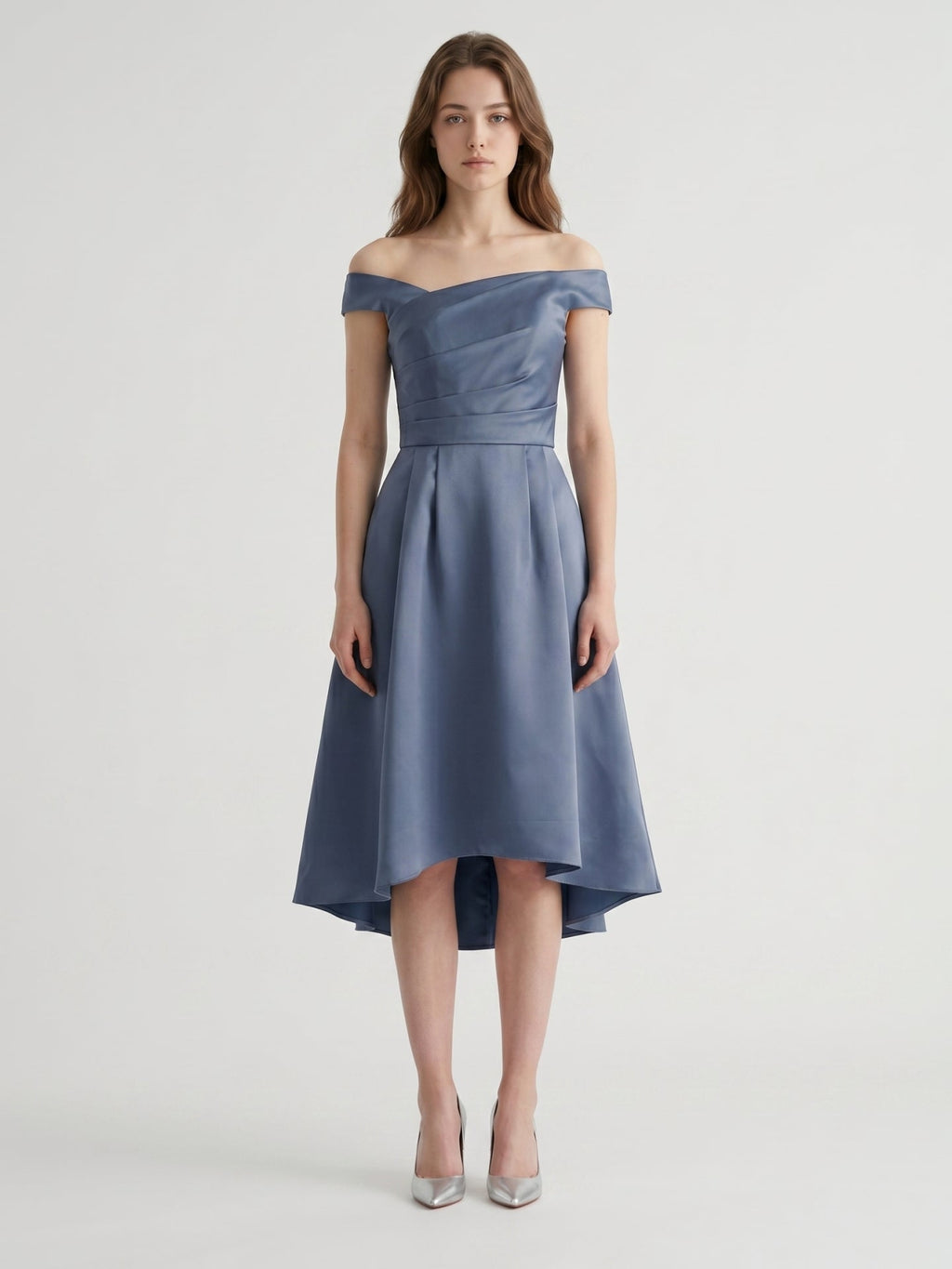 Stormy Satin A-Line Off-the-Shoulder Backless Asymmetrical Bridesmaid Dress - Curvevia
