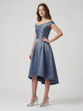 Stormy Satin A-Line Off-the-Shoulder Backless Asymmetrical Bridesmaid Dress - Curvevia
