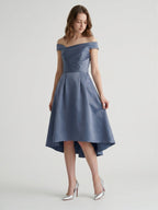 Stormy Satin A-Line Off-the-Shoulder Backless Asymmetrical Bridesmaid Dress - Curvevia