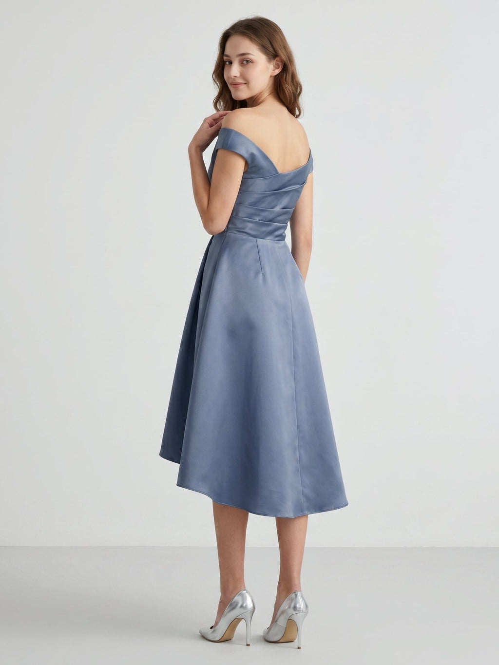 Stormy Satin A-Line Off-the-Shoulder Backless Asymmetrical Bridesmaid Dress - Curvevia