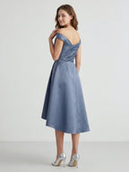 Stormy Satin A-Line Off-the-Shoulder Backless Asymmetrical Bridesmaid Dress - Curvevia