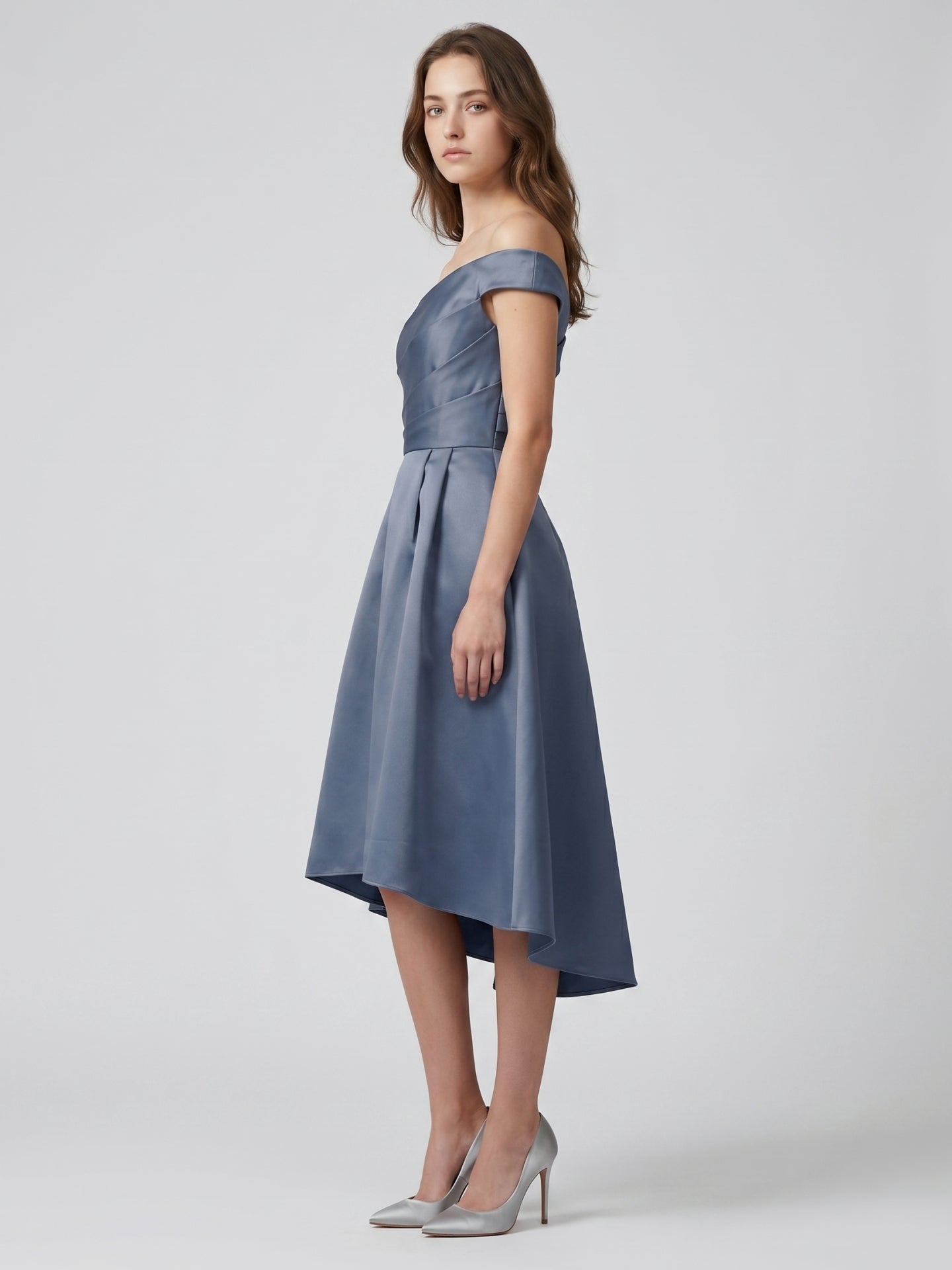 Stormy Satin A-Line Off-the-Shoulder Backless Asymmetrical Bridesmaid Dress - Curvevia