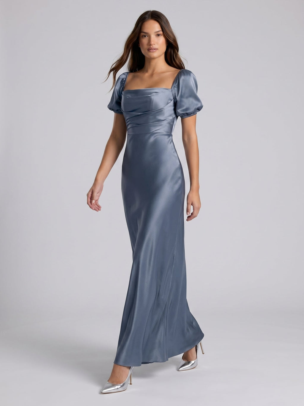 Stormy Satin A-Line Square Neck Back Zip Floor-Length Bridesmaid Dress - Curvevia