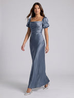 Stormy Satin A-Line Square Neck Back Zip Floor-Length Bridesmaid Dress - Curvevia