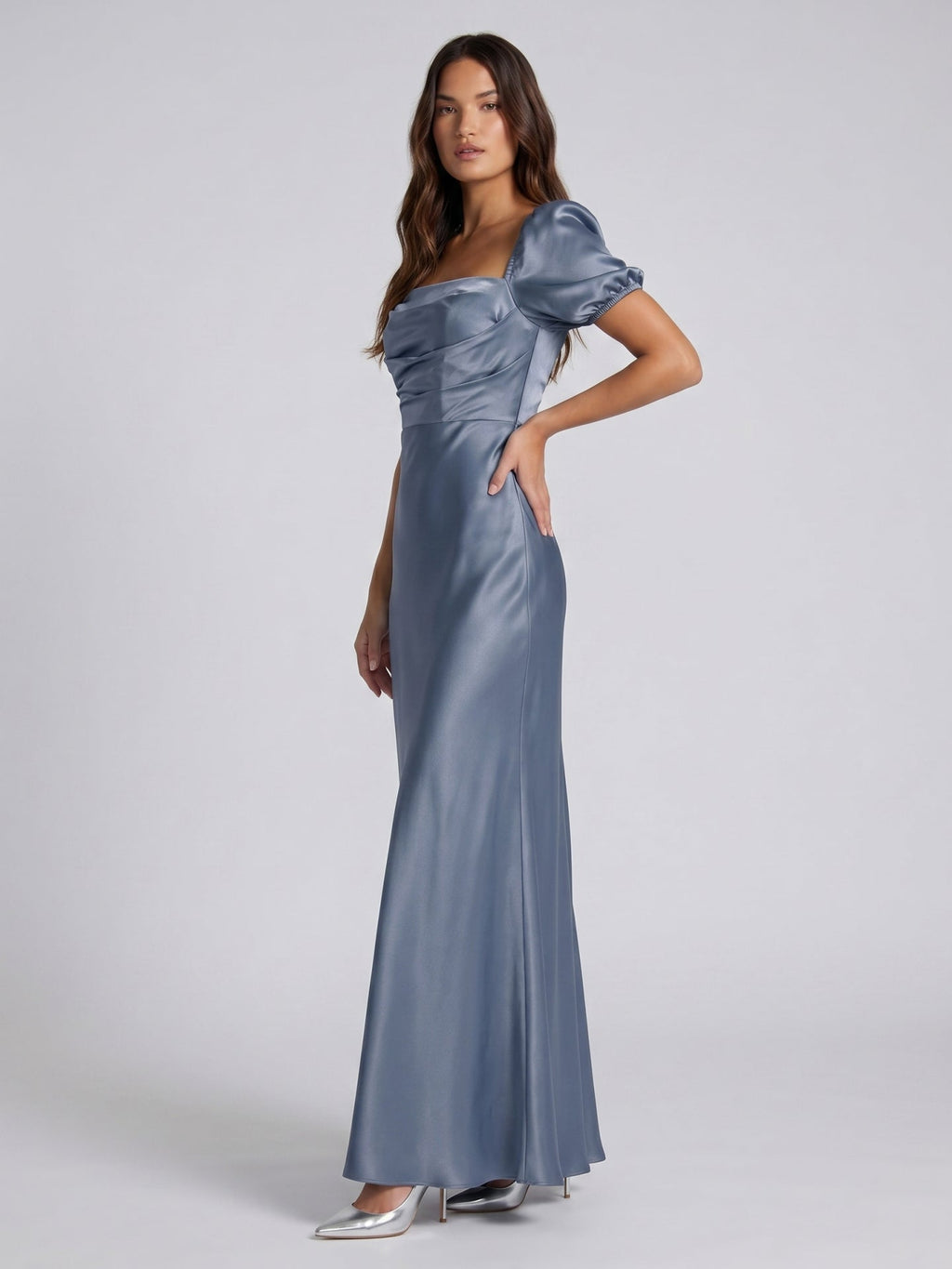 Stormy Satin A-Line Square Neck Back Zip Floor-Length Bridesmaid Dress - Curvevia