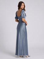 Stormy Satin A-Line Square Neck Back Zip Floor-Length Bridesmaid Dress - Curvevia