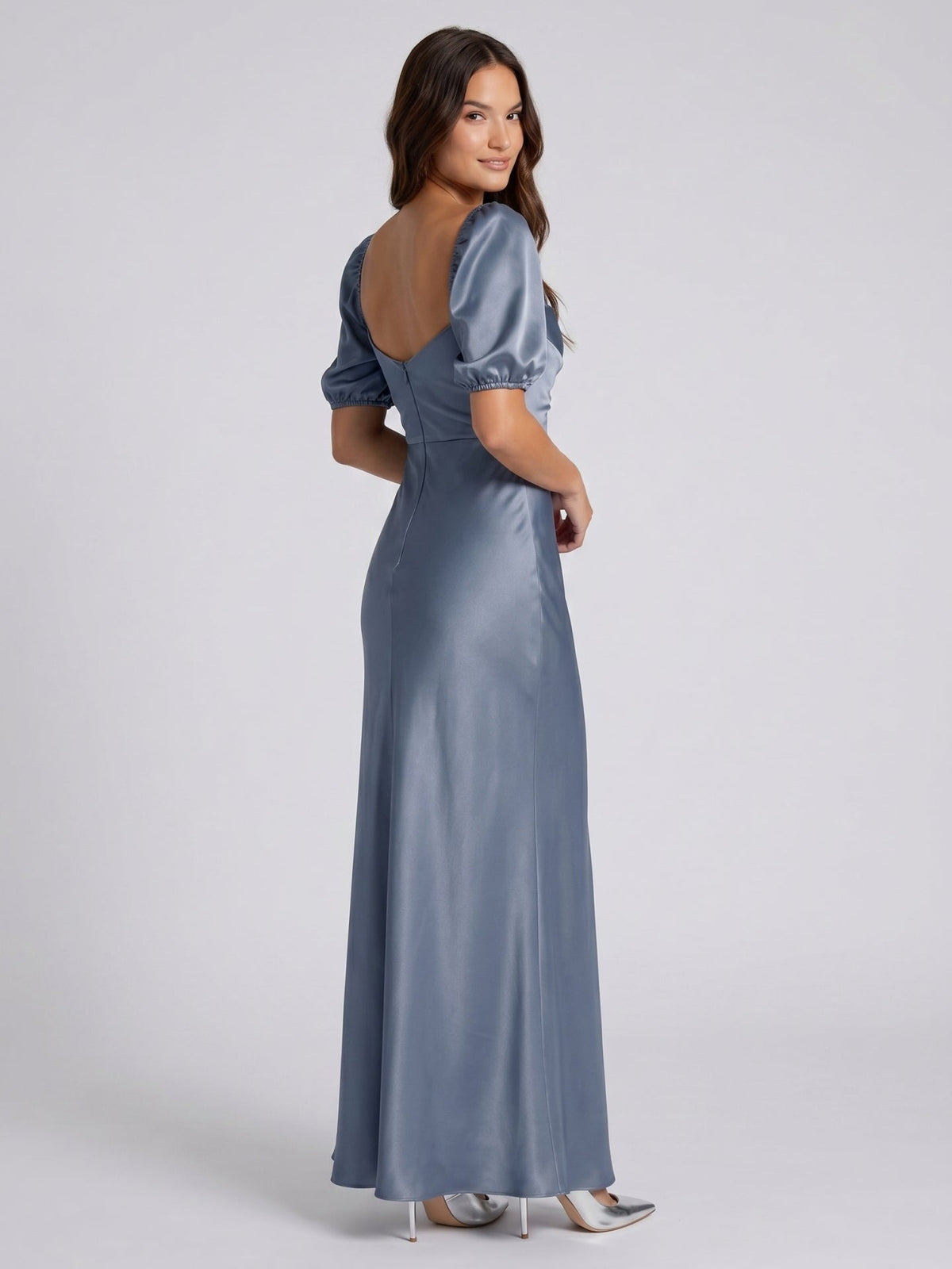 Stormy Satin A-Line Square Neck Back Zip Floor-Length Bridesmaid Dress - Curvevia