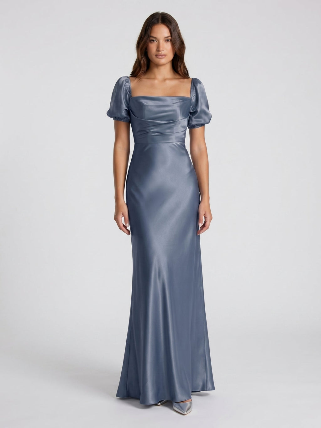Stormy Satin A-Line Square Neck Back Zip Floor-Length Bridesmaid Dress - Curvevia