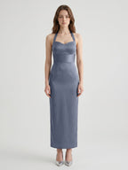 Stormy Satin Column Halter Neckline Backless Floor-Length Bridesmaid Dress - Curvevia