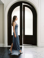 Stormy Satin Column Halter Neckline Backless Floor-Length Bridesmaid Dress - Curvevia