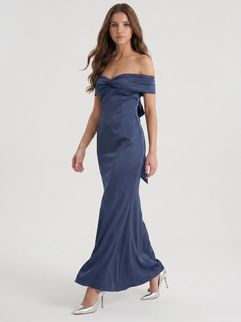 Stormy Satin Mermaid Off-the-Shoulder Back Zip Floor-Length Bridesmaid Dress - Curvevia