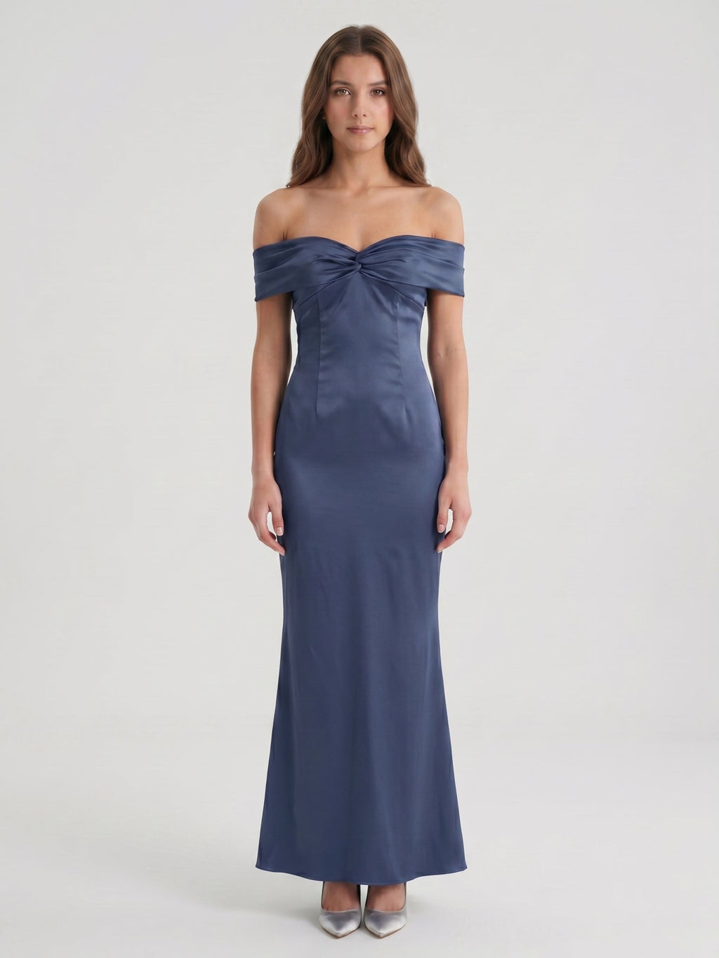Stormy Satin Mermaid Off-the-Shoulder Back Zip Floor-Length Bridesmaid Dress - Curvevia